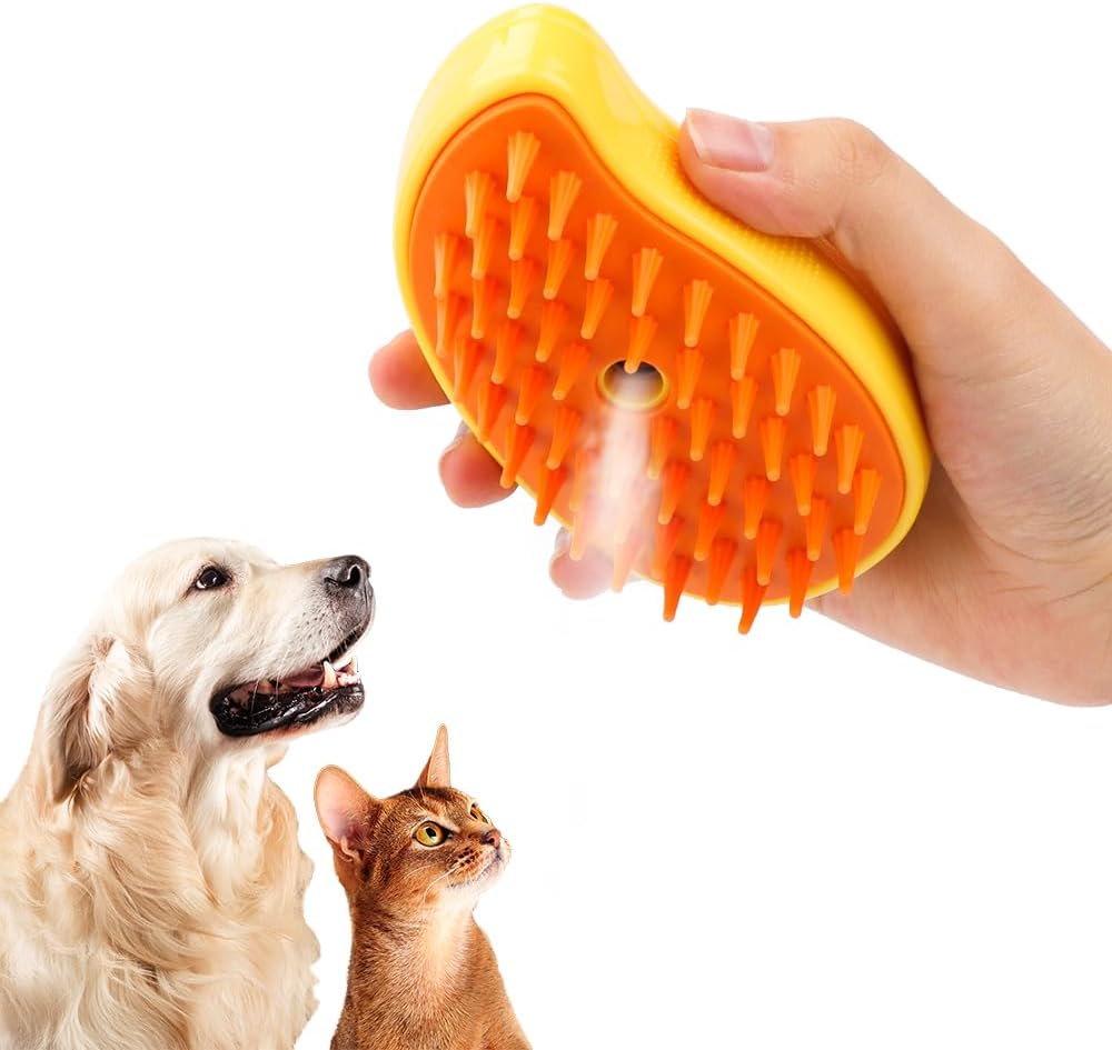 Cat Brush with Spray, Anti-Animal Hair Brush, Detangling Brush for Cats with Water Reservoir, Short Haired Cat Brush, for Removing Dead Hair and Lost Hair (Yellow) image number 1