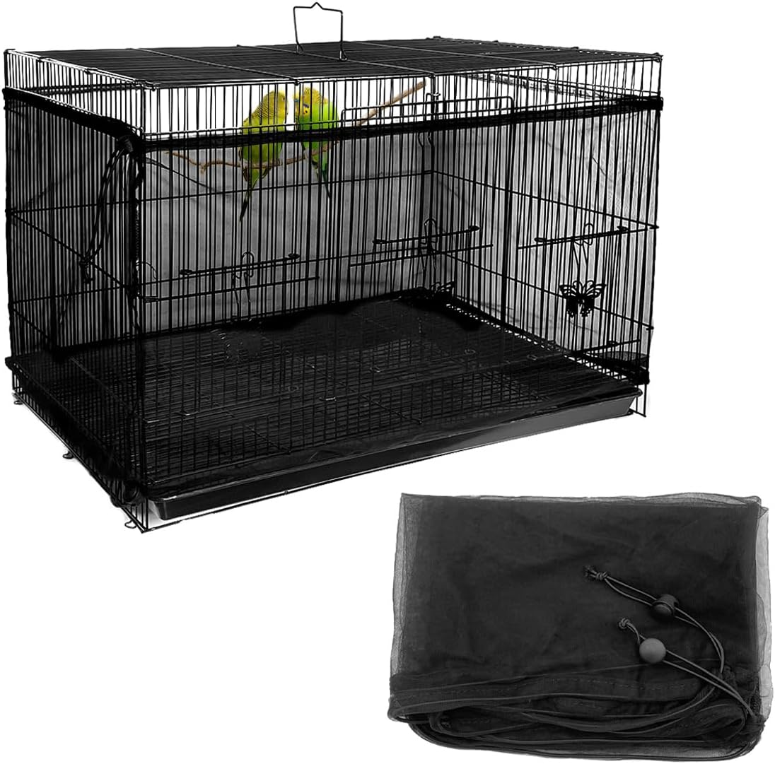 LICQIC Bird Cage Seed Catcher, Adjustable Birdcage Cover, Stretchy Bird Cage Cover (Black, 118.1 X 15 Inch/ 300 X 37 Cm)