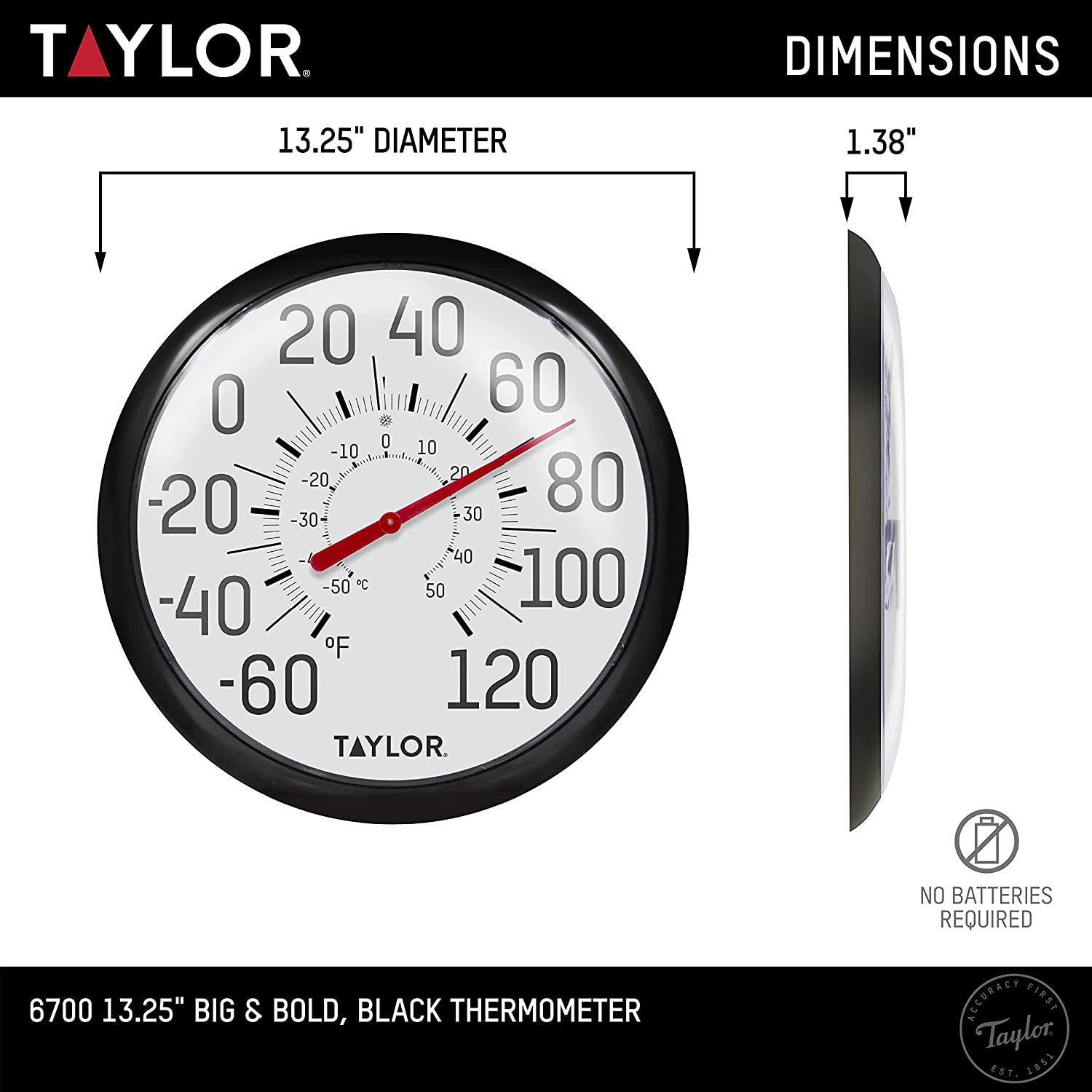 Taylor Precision Products Big and Bold Wall Thermometer, 13.25 Inch, Black image number 6