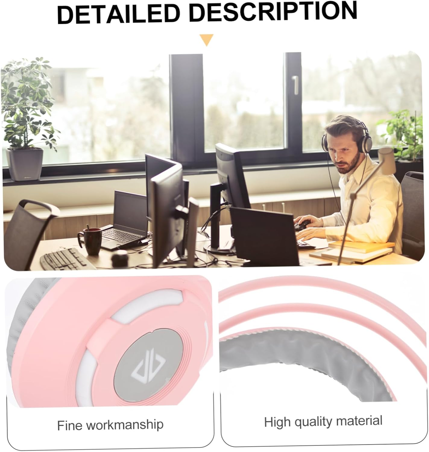 LABRIMP over Ear Gaming Headset with Microphone Professional Stereo Sound Comfortable Breathable Earmuffs for Long Gaming Sessions Compatible with PC and Mobile Devices image number 4