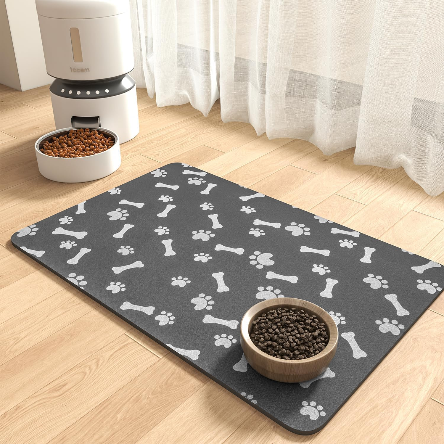 QIUKUN Pet Feeding Mat - Absorbent Dog Food Mat for Food and Water - No Stains Quick Dry Dog Placemat - 12"X19" Dark Grey image number 5