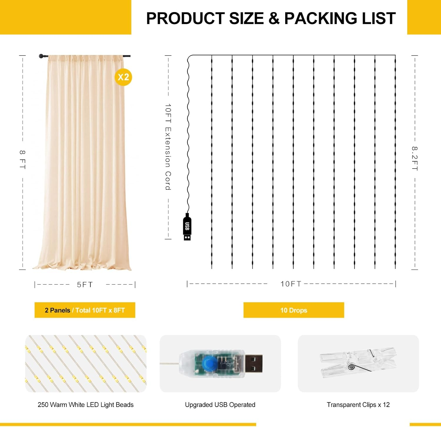 HOLITS Tulle Backdrop with Fairy Lights for Parities Wrinkle-Free Sheer Curtain Drapes Photo Back Drop for Wedding Baby Shower Bridal Shower Birthday Home D&eacute;cor-10Ft&times;8Ft, Champagne image number 2