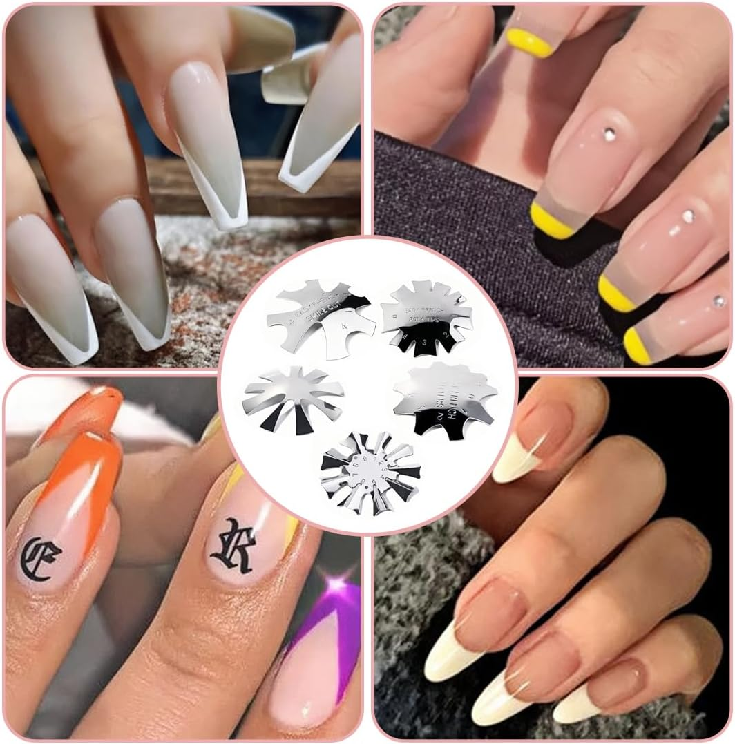 5 Pieces Stainless Steel Edge Trimmer Smile Line Manicure Tool Set, Nails Stencil Nail Edge Trimmer, Edge Cutter Metal Stencil Cutter for Acrylic Modelling Smile Cut