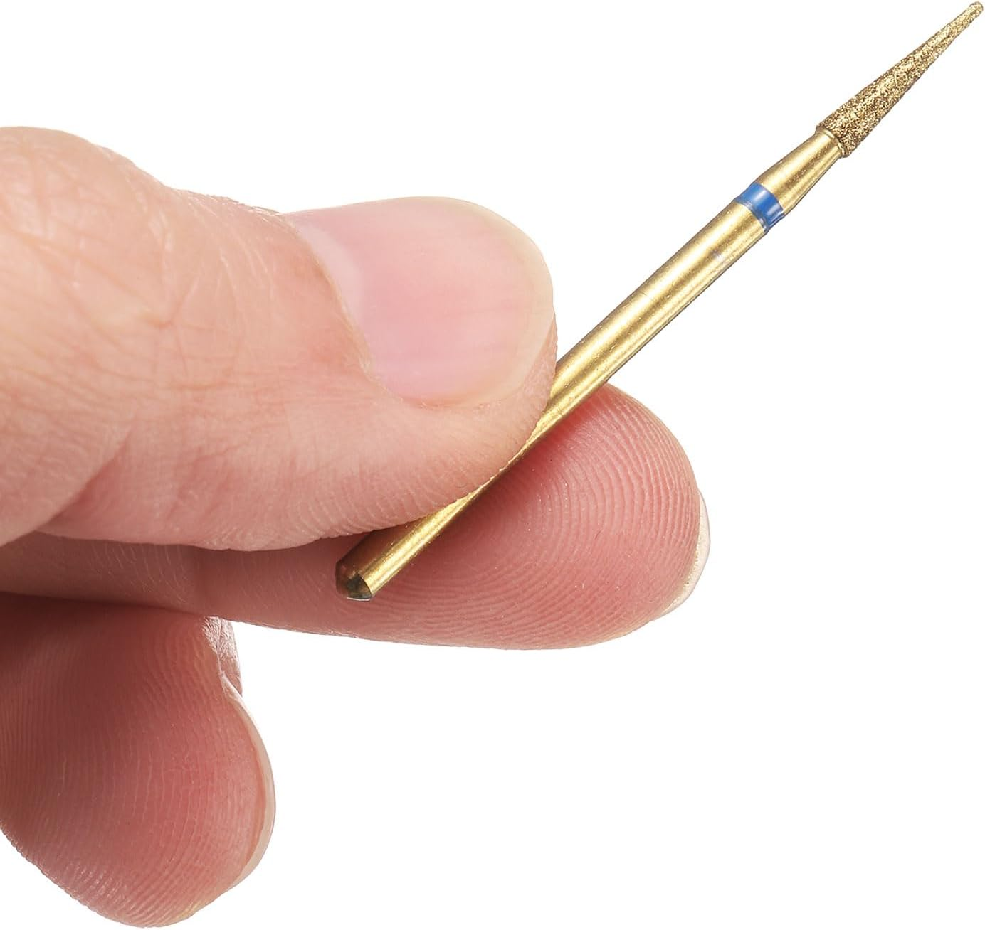 Sourcing Map 6Pcs 120-140 Grits Diamond Grinding Bit 2.2Mm Tapered Head 2.35Mm Shank 10Mm Length Titanium Plated Stone Sanding Drill Bits Rotary Tool for Nails Grinding Polishing image number 2