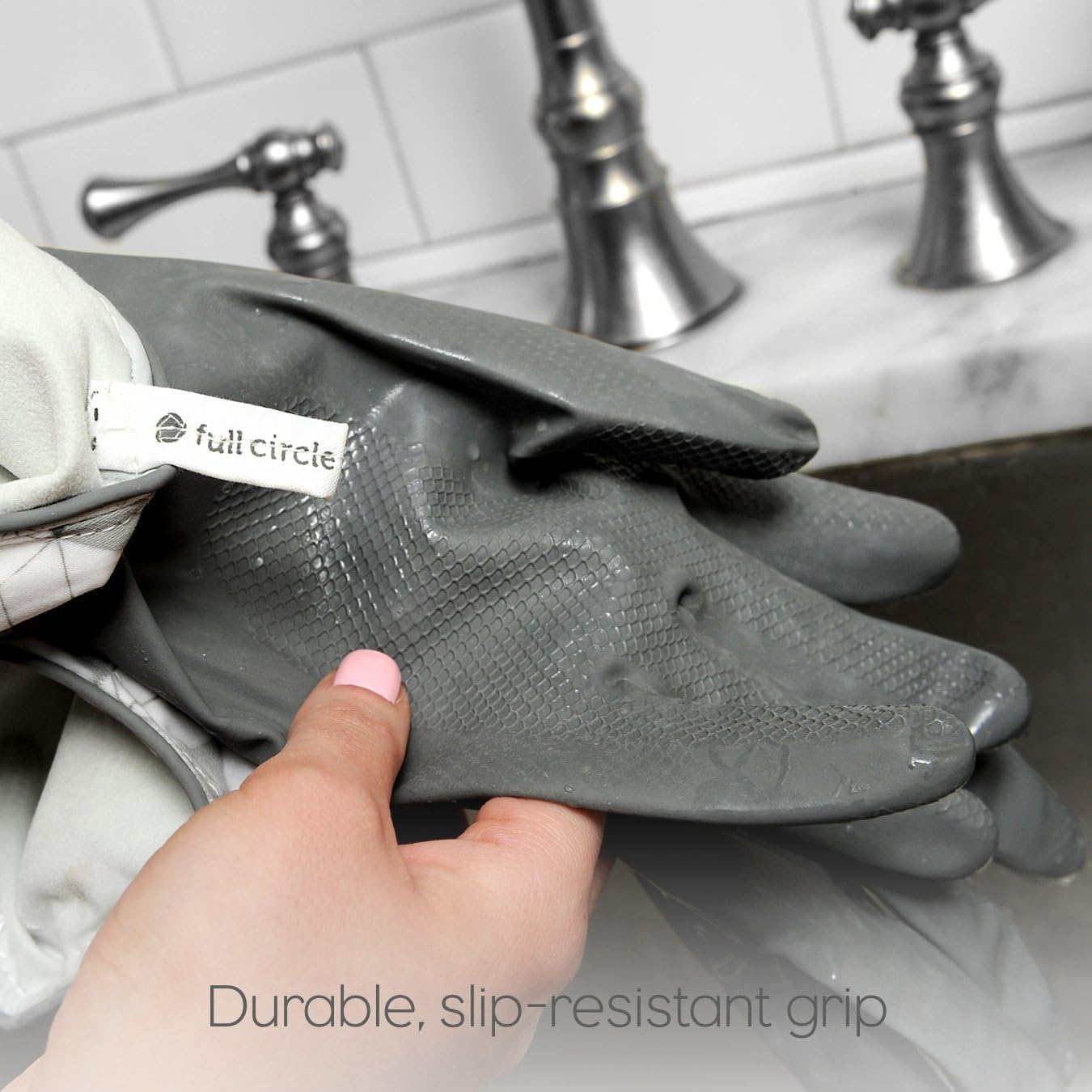 Full Circle Splash Patrol Natural Latex Cleaning Gloves, Grey, Medium/Large image number 1