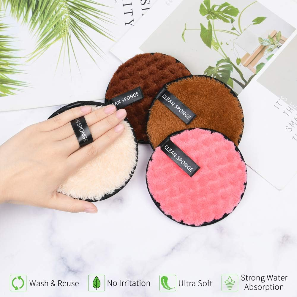 URAQT Makeup Remover Pads, 4 Pack Reusable Large Double-Sided Face Cleansing Cloths, Washable Microfibre Cotton for Eyes, Suits All Skin Types image number 1
