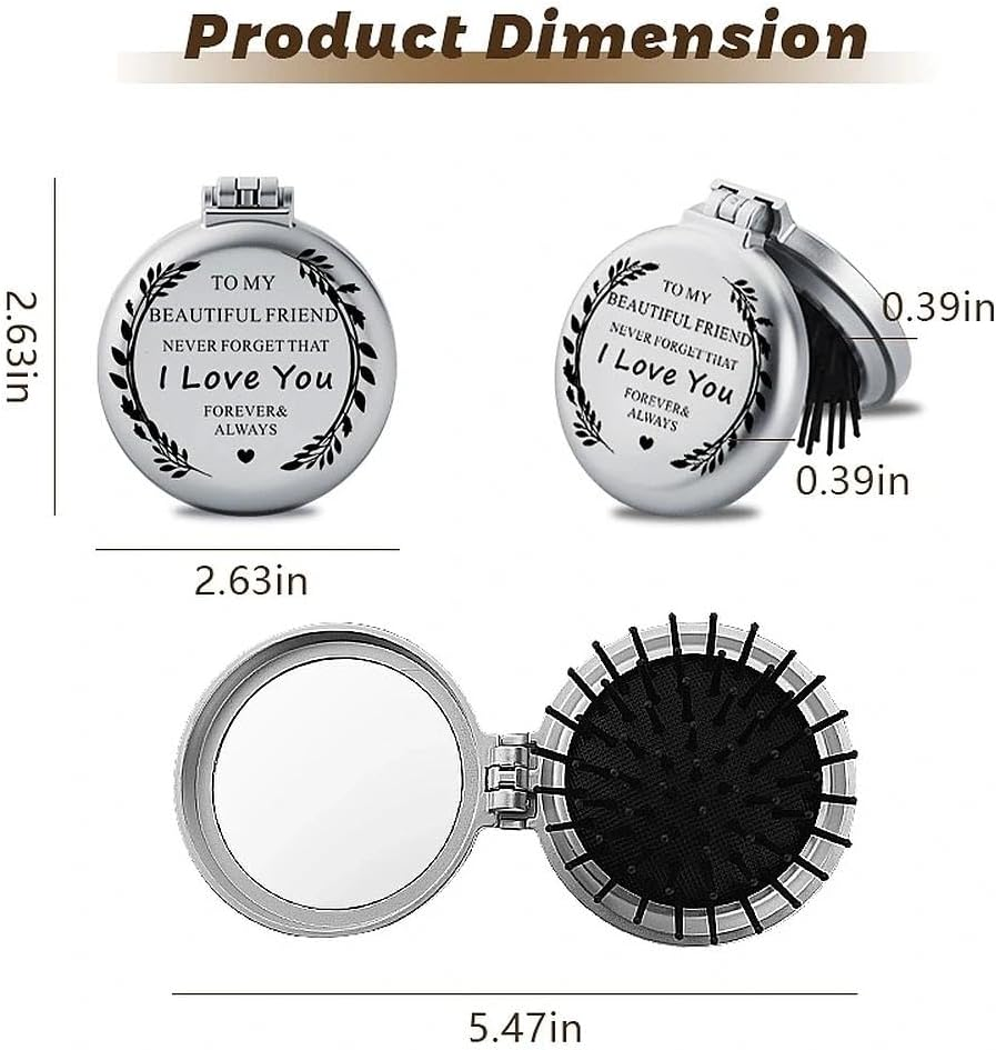 Friendship Fold up Mirror Comb Gift Best Friend Lightweight Portable Compact Travel Pocket Makeup Mirror for Bestie BFF Graduation Christmas Birthday Gifts image number 6