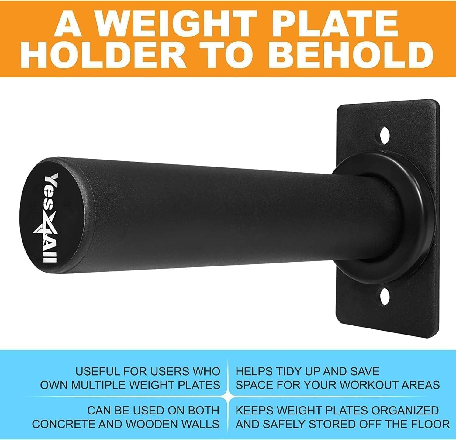 Yes4All Wall Mounted Weight Plate Holder, Weight Storage Rack &ndash; Fits 2&rdquo; Olympic Weight Plate, 249 Kgs - 550 Lbs per Pair Capacity image number 5