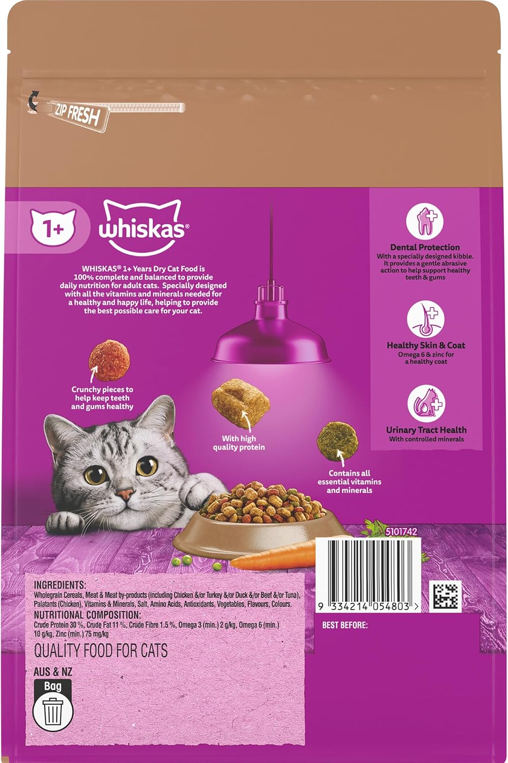 Whiskas Beef and Lamb Adult Dry Cat Food 800 G Bag, 6 Pack image number 1