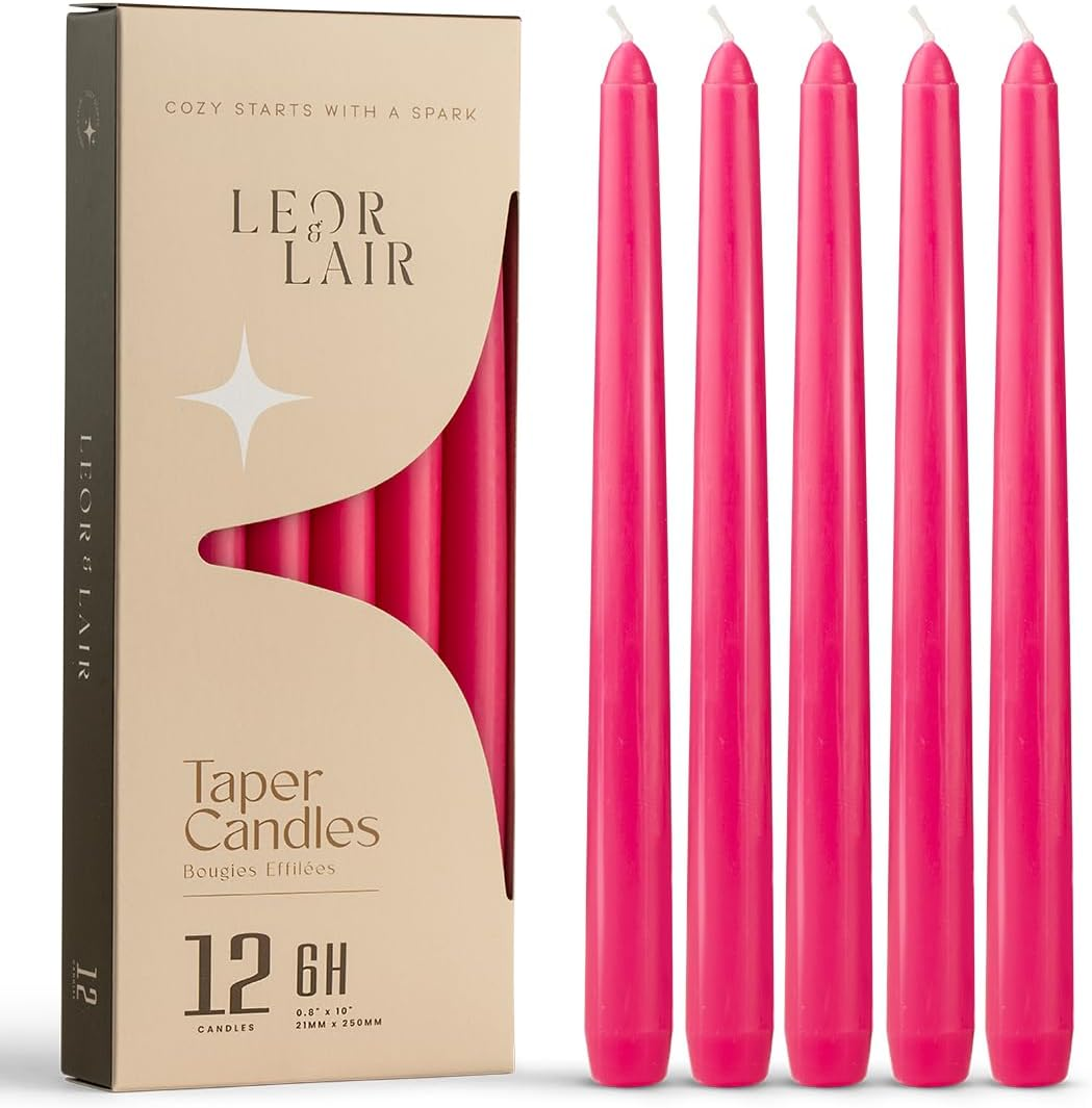 Leor & Lair Light Pink Taper Candles - 12 Pack 10" Pink Candlesticks - Unscented Blush Candles for Weddings, Mother&rsquo;S Day, Baby Showers, Dinner Table & Holiday Decor