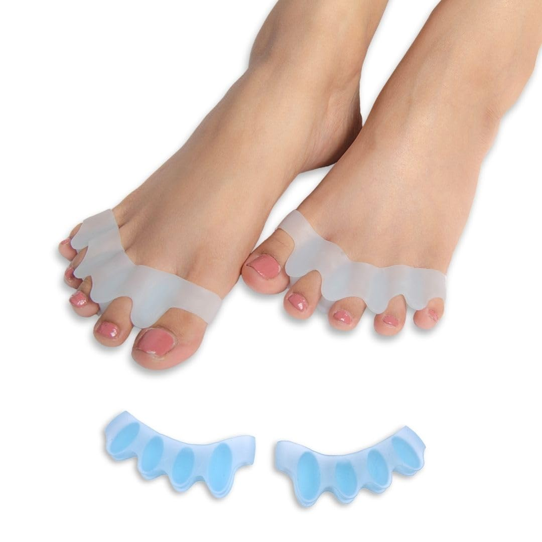 Wonder Care [ 2 Pcs] Silicone Toe Separator for Feet Gel Toe Pads Toe Big Toe Corrector Bunion Toe Straightener Yoga Toe Stretcher Hammer Toe Bunion Blue [Pair of 1] - 6, White image number 6