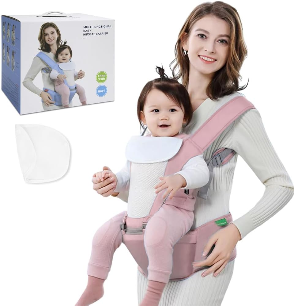 Beideli Baby Carrier with 2 Bibs, 6 in 1 Baby Hip Carrier, Multi-Functional Baby Wrap Carrier for Newborns & Toddlers,Ergonomic Waist Stool, for 0-36 Months Baby(Grey)