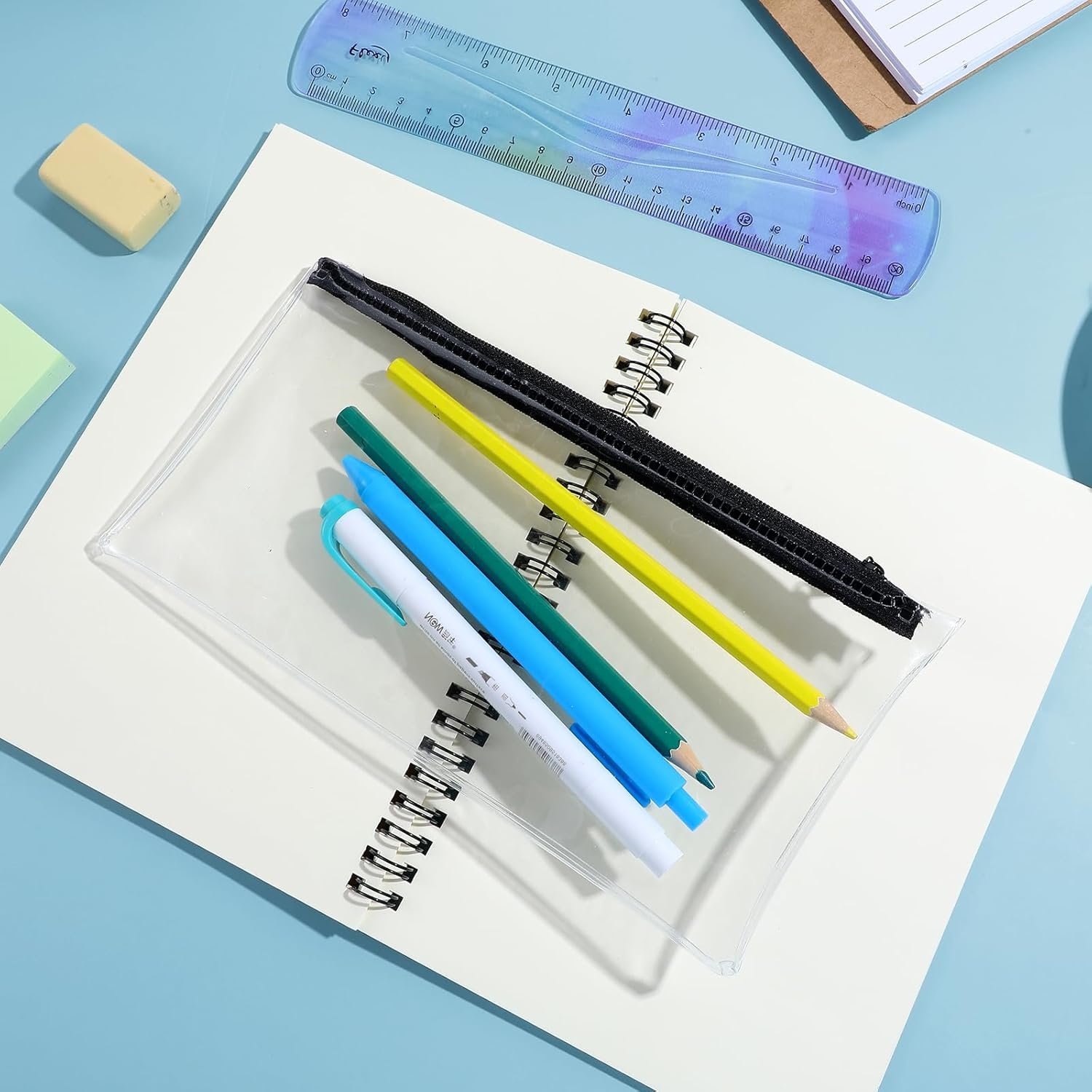 Ymapinc 2PCS Clear Plastic Pencil Pouch with Zipper for Exams, Zipper Bags, Office Storage Bags, Cosmetic Bags, Currency Bags, Stationery Bags, Multi-Purpose Bags image number 3