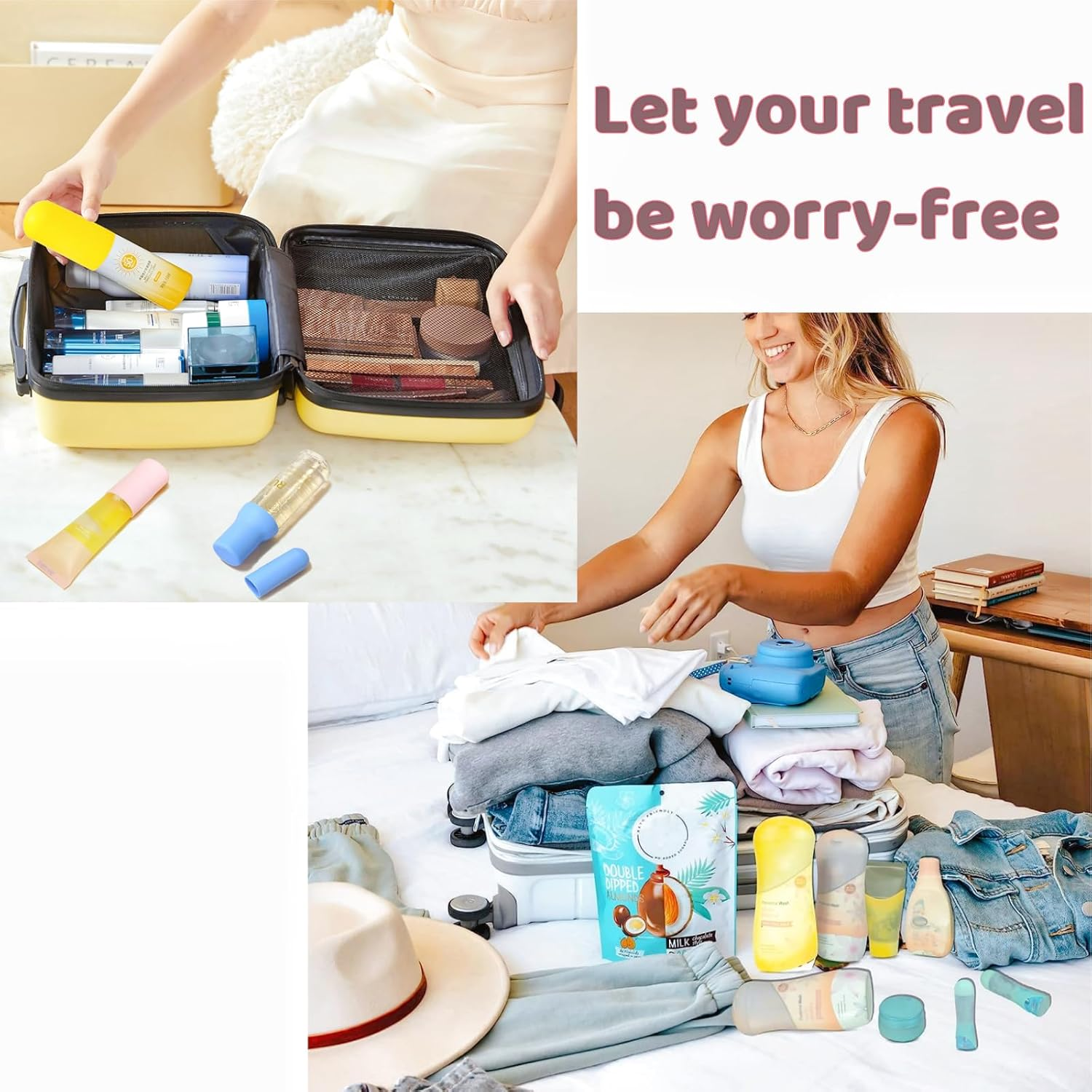 RJDJDLXM 8Pcs Silicone Bottle Covers Medium & Large Size Toiletry Sleeves Travel Essentials for Lotion Shampoo Containers, 4 Colors,Travel Essentials,Elastic Sleeves for Leak Proofing image number 2