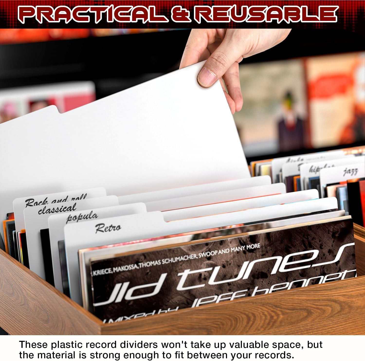 Facmogu 20PCS Vinyl Record Dividers, Upgrade Thicker 12" Plastic Vinyl Record Divider, Reusable DIY Blank Album Vinyl Separators for LP DVD Record Organization, Writable 33 RPM Record Dividers - White image number 4