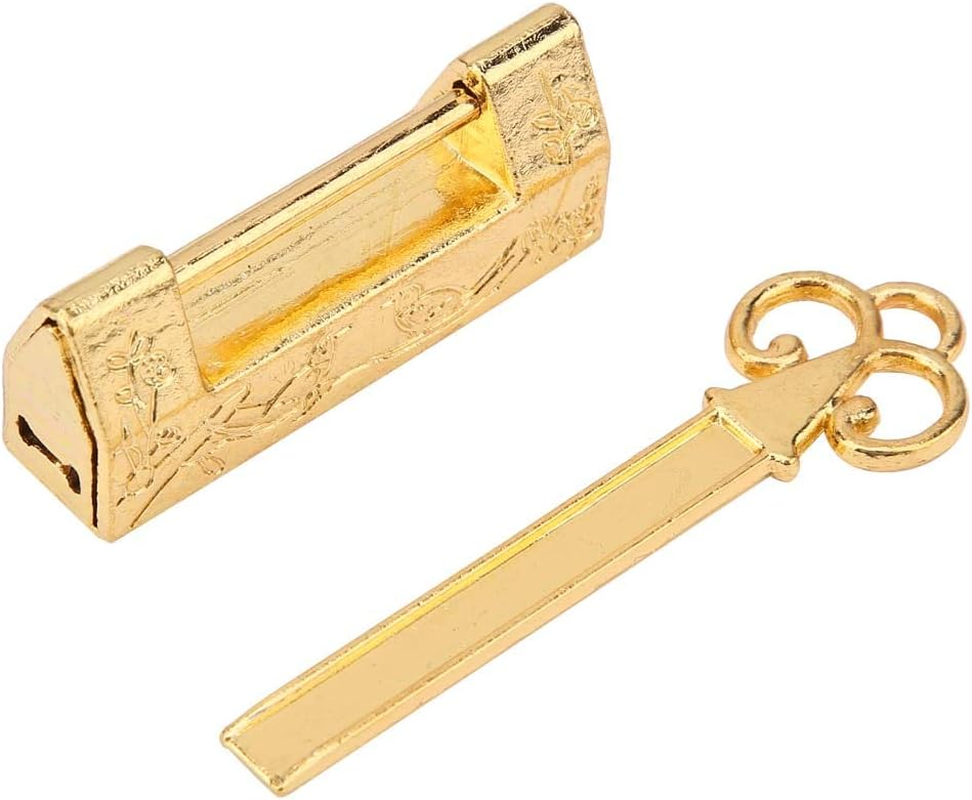Mini Chinese Style Traditional Magpie Flower Padlock Small Key for Vintage Furniture Padlock Vintage (Gold)