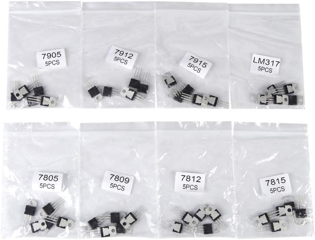 Voltage Regulator Transistor, Voltage Regulator Kit 40Pcs 8 Types Transistor Assortment Kit Set 7805 7809 7812 7815 7905 7912 7915 LM317 to 220 image number 1