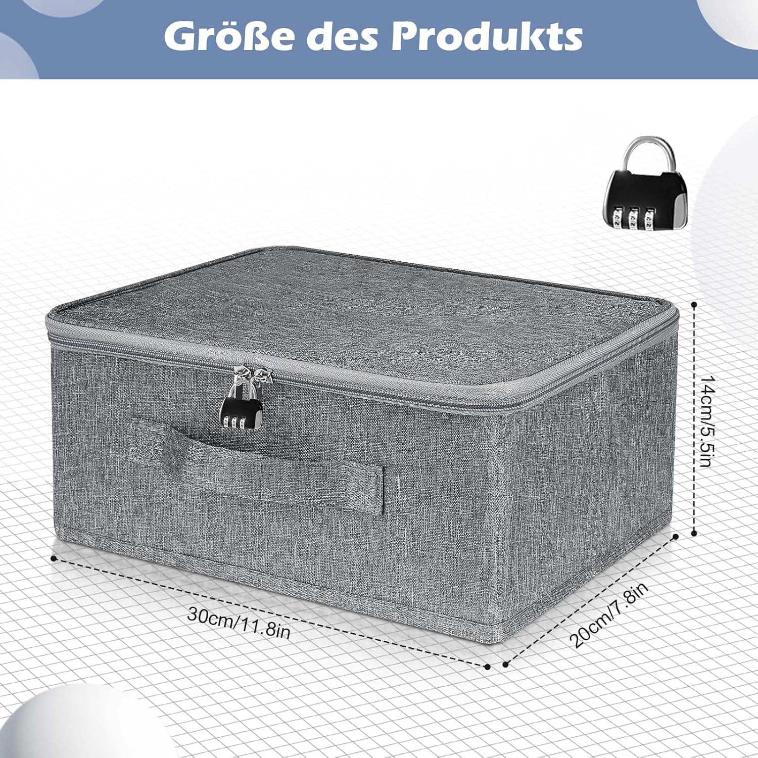 Euky Place Lockable Storage Box of Discreet Utility, Gray Lock Box with Zipper and Handle, for Private Toys, Files Documents, Cards, Cash Accessories Foldable Fabric Clothing(30 * 20 * 14CM) image number 5