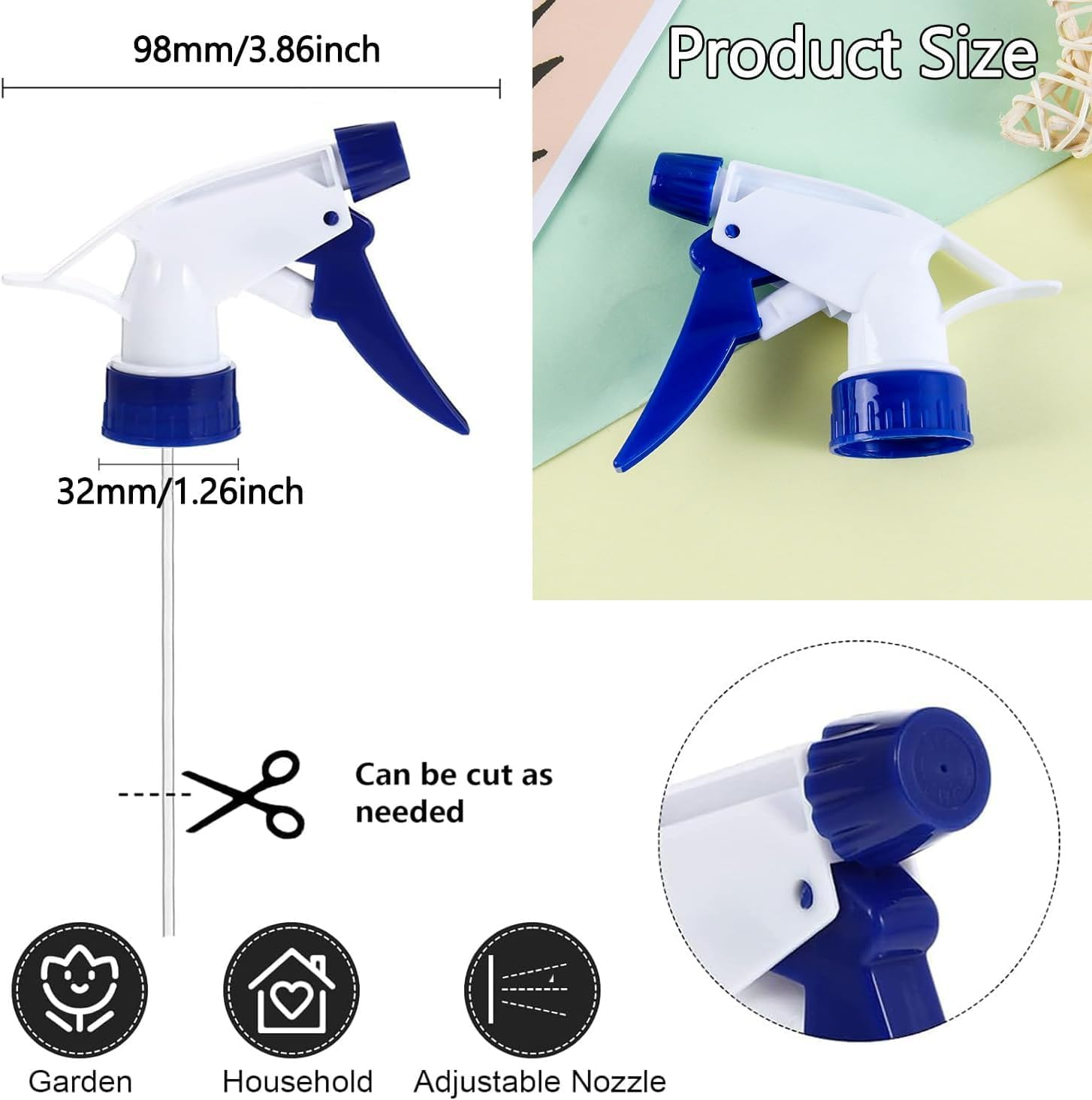 WADY 6Pcs Replacement Sprayers, Plastic Spray Bottle Nozzle, Adjustable Water Bottle Spray Trigger (Black) - Black image number 6