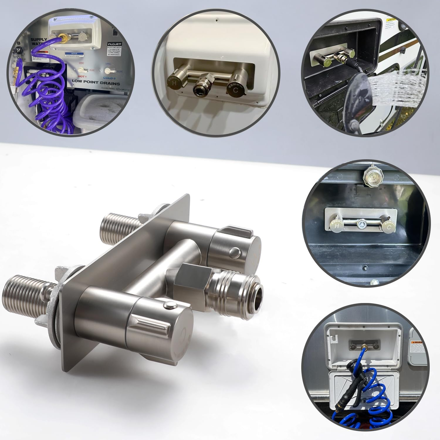 All Metal RV Exterior Shower Faucet,4" RV Shower Faucet Replacement,Rv outside Shower Valve Kit,Camper Shower Faucet Valve with Quick Connect,Rv Exterior Sprayer Faucet (Brushed Nickel) image number 4