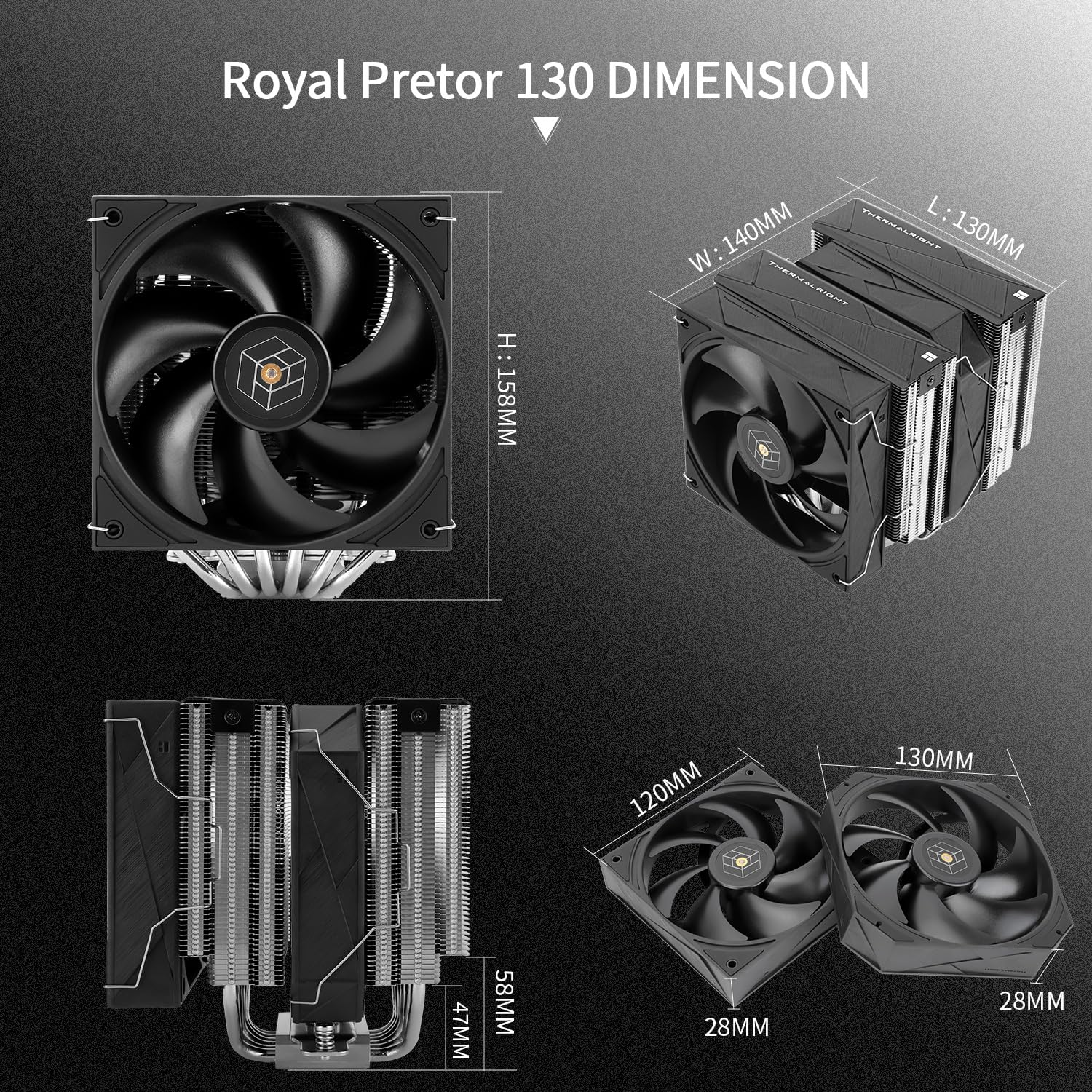 Thermalright Royal Pretor 130 CPU Air Cooler, Computer Double Towers Radiator, 6 Heat Pipes CPU Cooler, Dual PWM Fans,High Performance PC Cooling, for Am4/Am5;Intel Lga1851/1700/1150/1151/1200/2011 image number 6