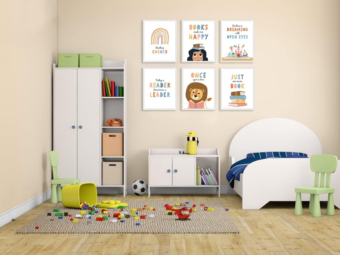 W.O.W.A - Set of 6 Inspirational Reading Quotes Wall Art for Kids' Spaces - Library Decor, Playroom Decorations, Nursery Wall Art, and Playroom Signs (8"X10", UNFRAMED) - Educational image number 5