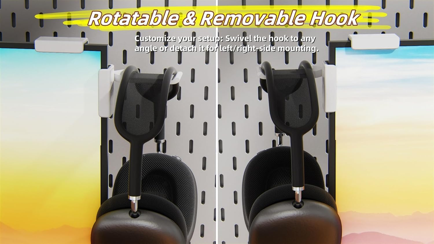 Wigmoa【1Pack】 Clamp-On Monitor Headphone Stand &ndash; Adjustable Headset Holder with 360&deg; Rotating Hook, Silicone Protection, Space-Saving Desk Organizer for Office, Gaming & Study YA-C (Black) image number 4