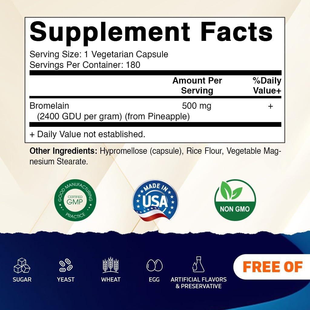 Vitamatic Bromelain Supplement 500Mg, 2400 Gdu/G, Proteolytic Enzymes, Supports Digestion of Proteins, 180 Count image number 3