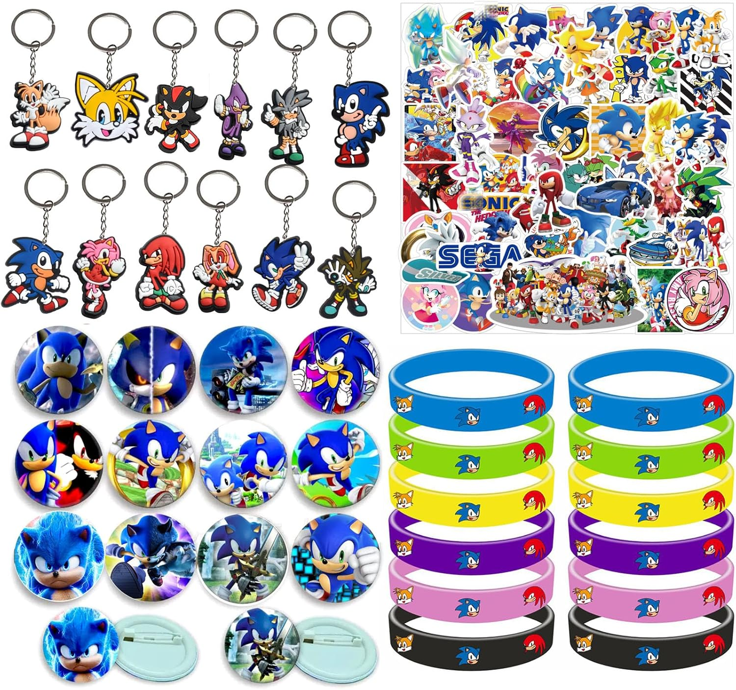 86 Pcs Party Favors Set Include and Keychains for Game Fans Party Bag Fillers Gamer Party Favours Colored Silicone Wristbands Rubber Key Chains Supplies Kids Birthday Themed Party (Blue)