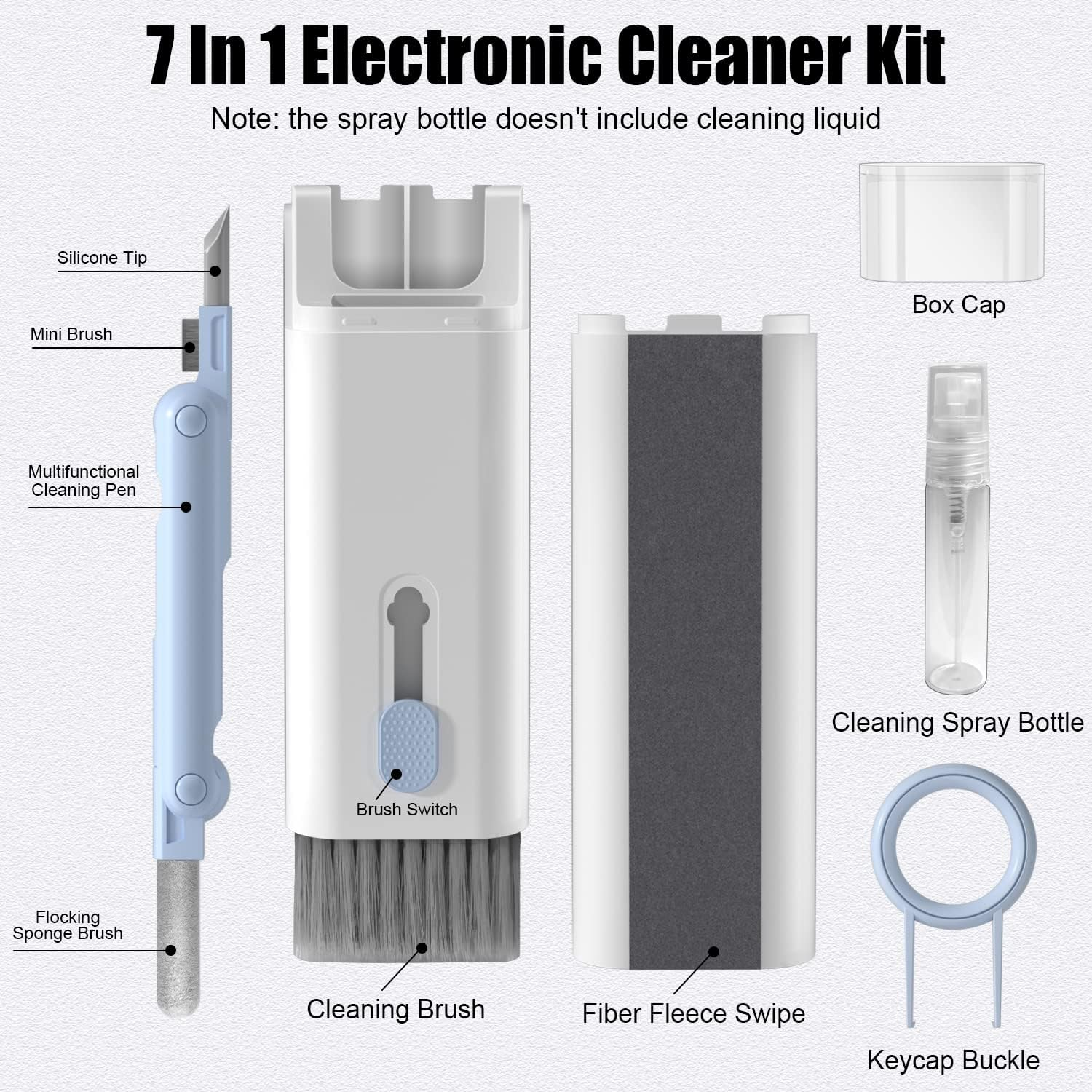 Hifan 7 in 1 Multifunctional Cleaner Kit, Keyboard Cleaner Kit with Brush, 3 in 1 Cleaning Pen for Airpods Pro, Electronic Cleaning Kit for Earphone, Phone, Keyboard, Laptop, PC Monitor (Blue) image number 1