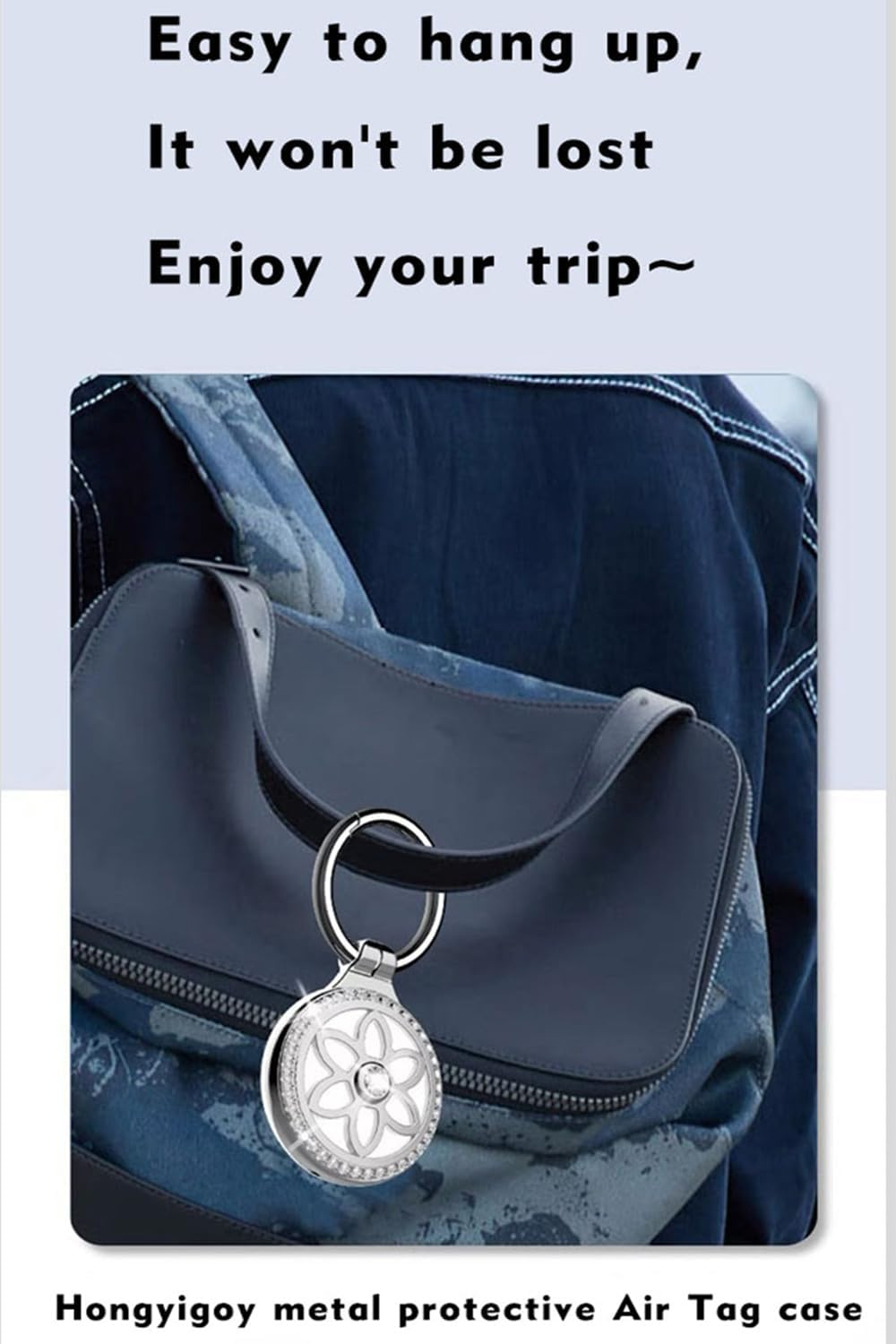 QFM Metal Protective Case for Apple Airtag, Diamond Rhinestone Bling Anti-Scratch Keychain Cover, Case Compatible for Airtag Accessories (Black)