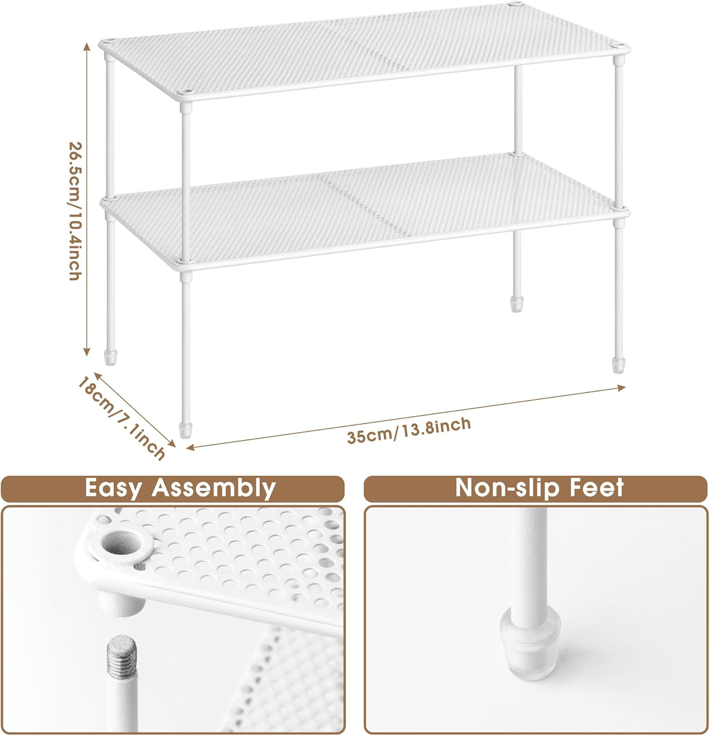 QIWODE Kitchen Cupboard Organiser, Spice Rack, Stackable Shelf, Space Divider Unit, Storage Stand for Kitchen, Pantry, Cabinet, Desktop, Countertop, White