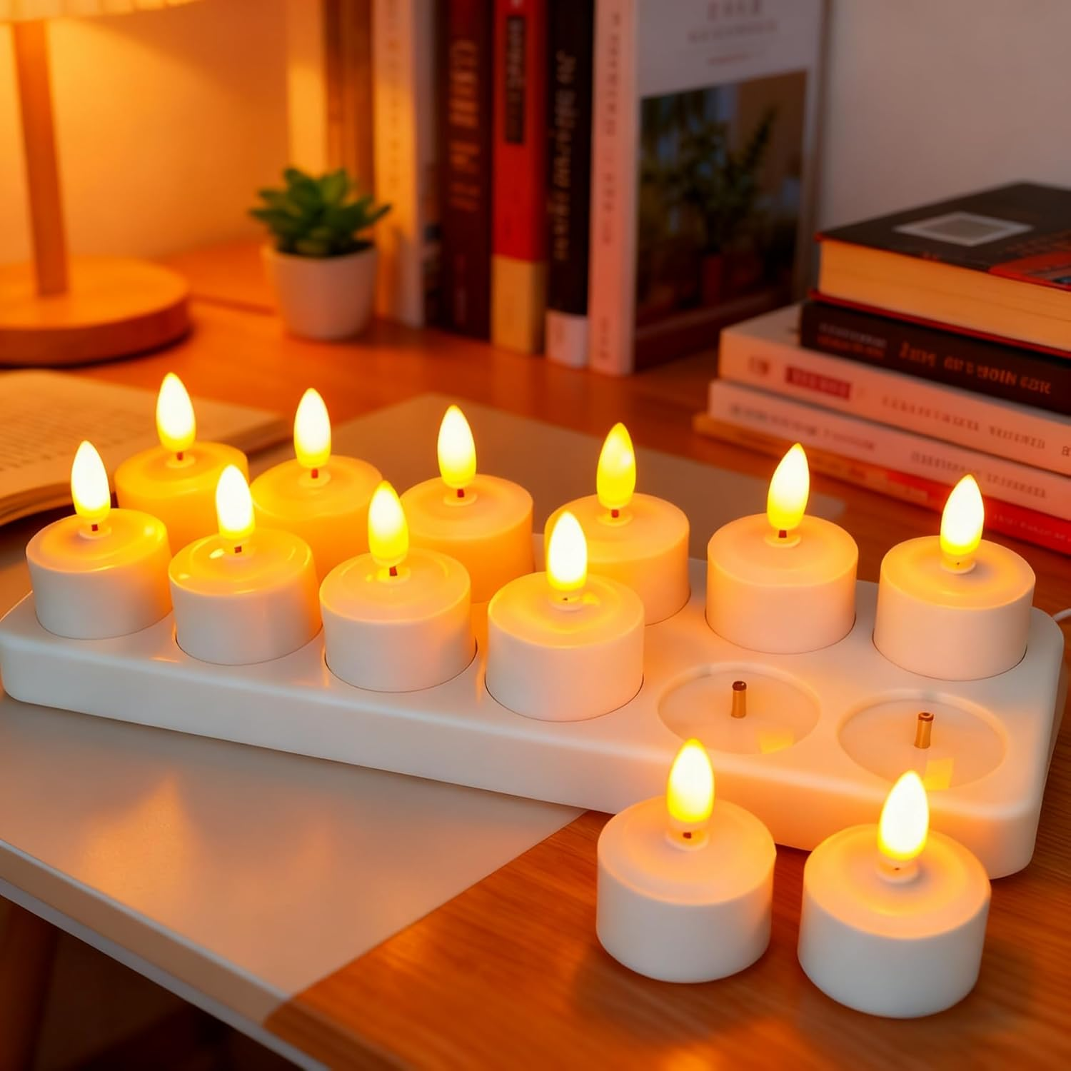 Rechargeable Flameless Tealight Battery Powered Candles with Charging Hub, 12Pcs LED Candle Set, Long Battery Life LED Candles for Weddings, Parties, Hotels, and Decorations image number 1