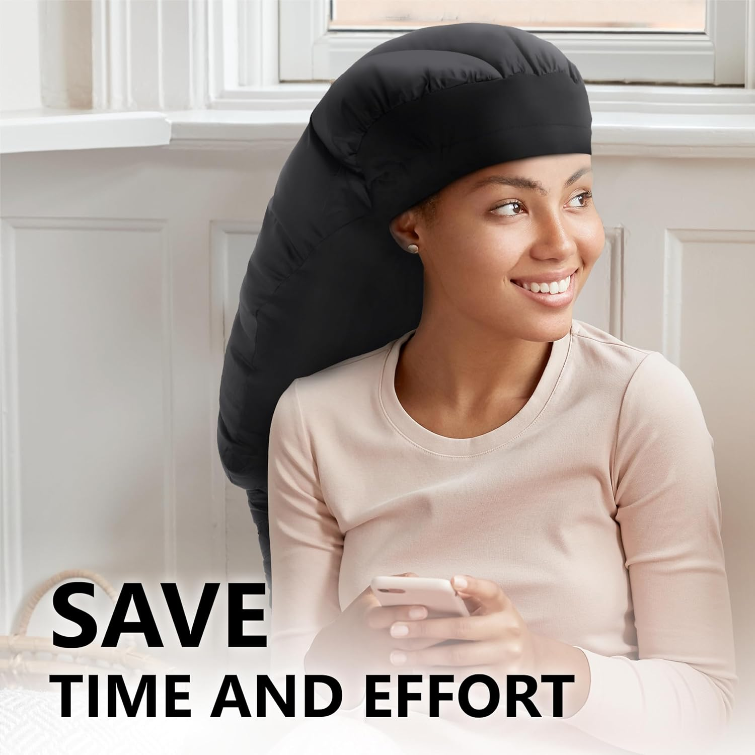 Large Hooded Hair Dryer Bonnet W/Integrated Headband - Reduces Heat Exposure around Ears & Neck - Enhanced Size for Use with Rollers, Speeds up Drying Time, Safe Deep Conditioning at Home, Adjustable image number 4