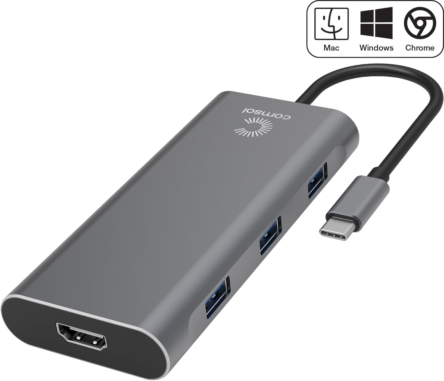 Comsol Universal USB-C Multi-Port Hub Adapter, 8 Ports with HDMI, USB-A 3.0, Power Delivery, Data Transfer