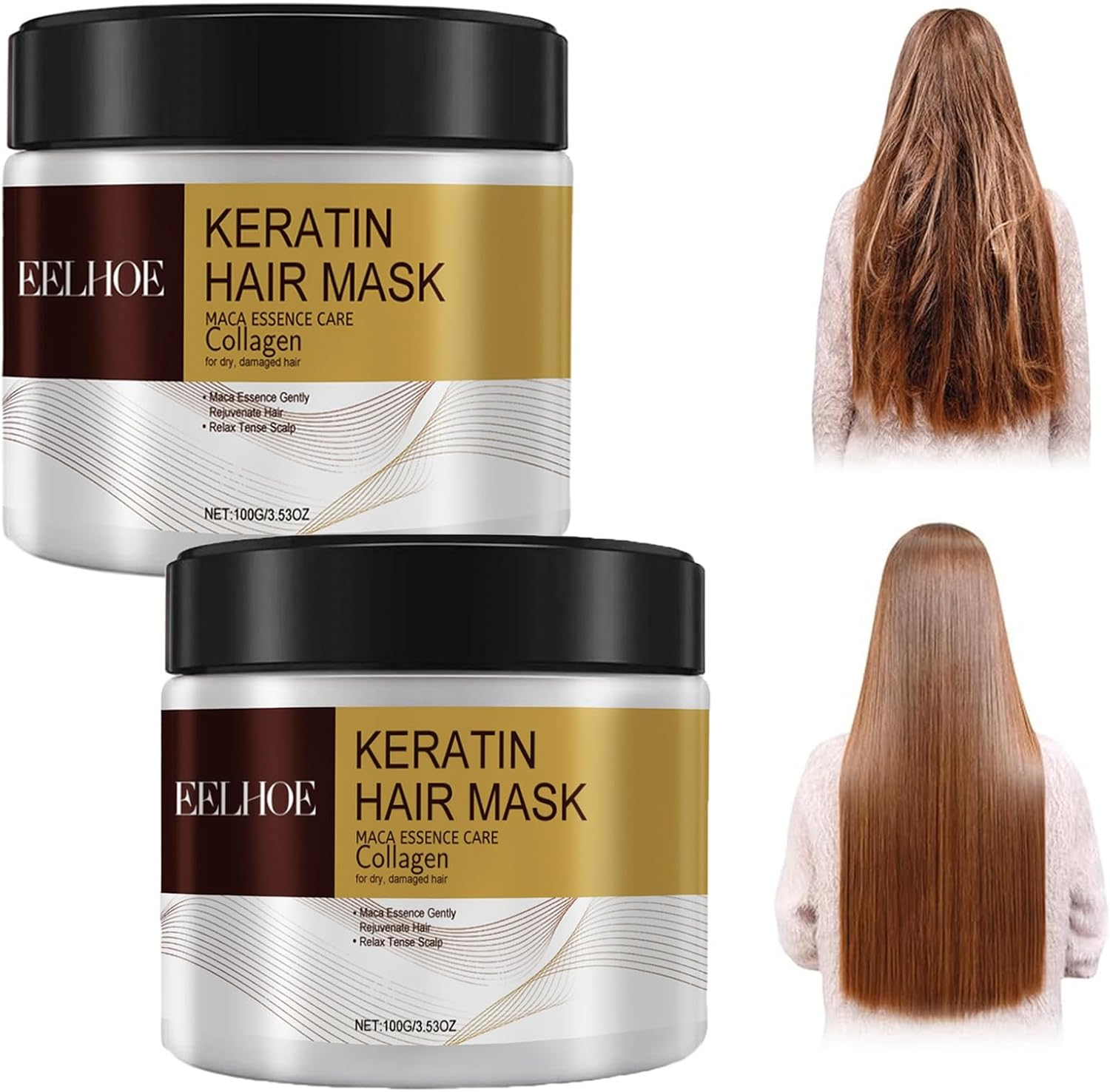 RWGKCDB Collagen Hair Mask, Argan Oil Collagen Hair Mask, Repairs Damaged Hair, Suitable for Straight, Curly, Dyed, and Permed Hair Types (Size : 2Pcs) image number 6