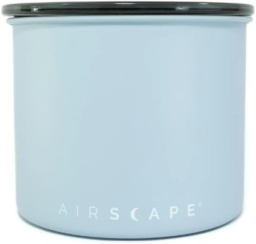 Planetary Design Airscape&reg; Stainless Steel Coffee Canister | Food Storage Container | Patented Inner Lid REMOVES Excess Oxygen | Not Airtight, but Air-Less (Small, Matte Fog Blue) 250G of Coffee Beans