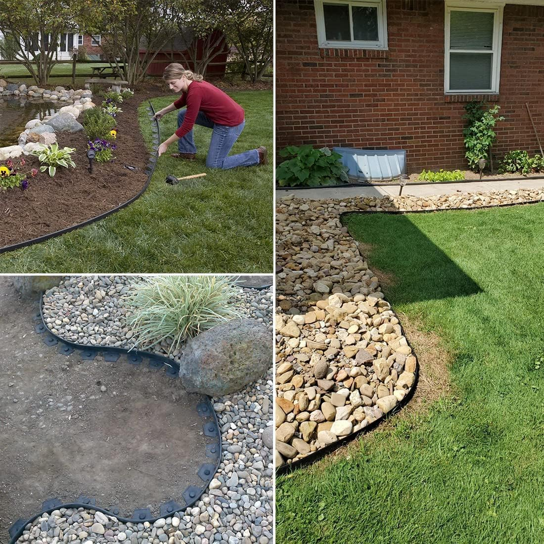 Flexible Garden Edging Borders 33Ft,Landscape Edging [Extra Tall 4IN High] Mini Plastic Fence with 30Pcs Stakes,Lawn Edging Kit No Dig for Yard Flowerbeds,Grass (Black) image number 6