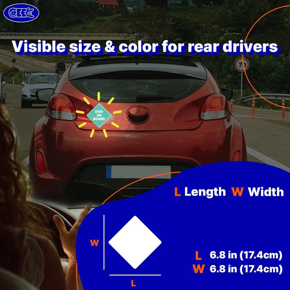 GEEKBEAR Dog on Board Car Sign - Sticker or Magnet & Color Options, Weather-Resistant - Diamond Shape 6.8 X 6.8 in (Mint, Reflective Magnet) image number 3