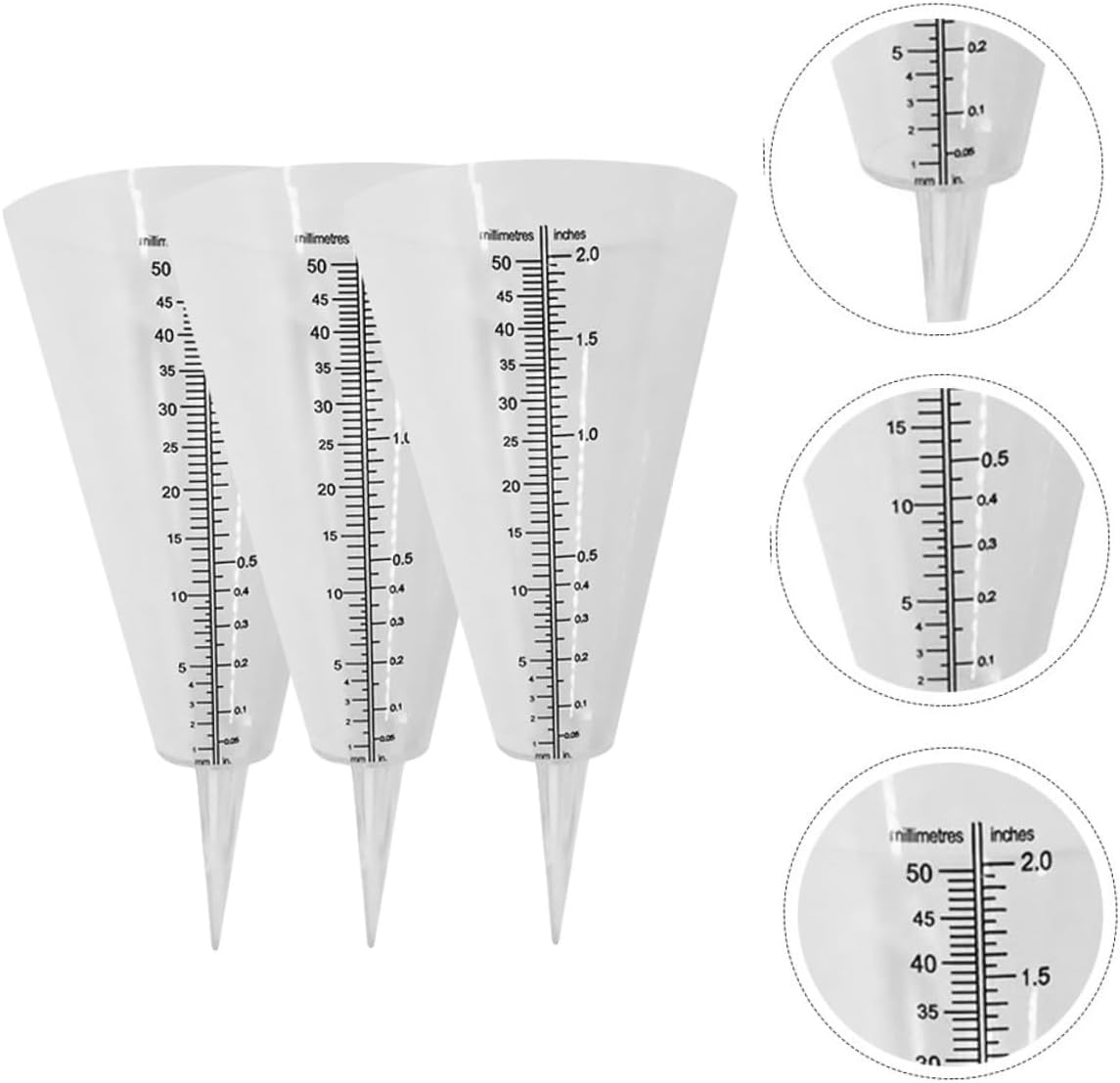 3Pcs Cone-Shaped Clear Rain Gauge with Large Scale Measurement for Outdoor Garden Lawn Farming Transparent Plastic Rainfall for Accurate Rainwater Monitoring