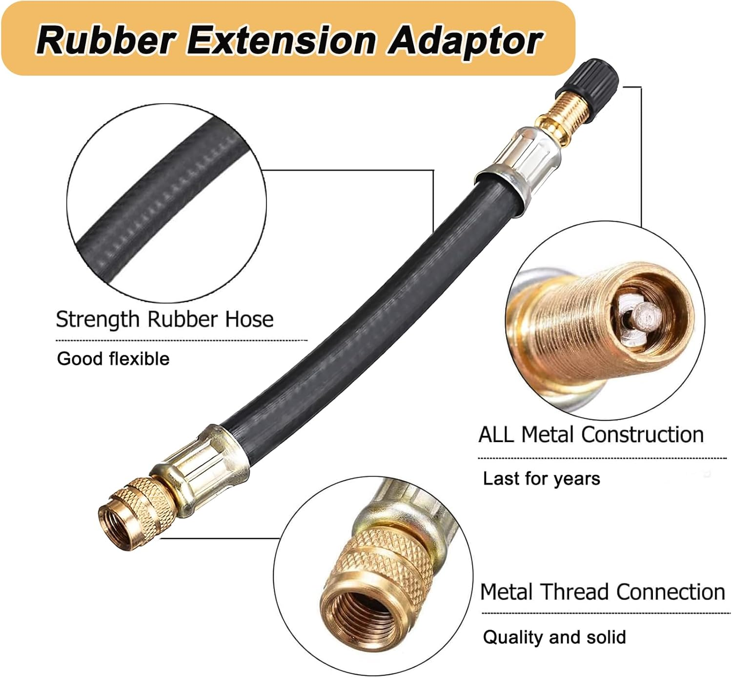 2 Pieces Tire Valve Extension Adapter, 160Mm Flexible Rubber Tyre Valve Extension Hose with Valve Cap, Tire Repair Tool for Car, RV, Motorcycle, Truck and MTB Road Bike image number 5