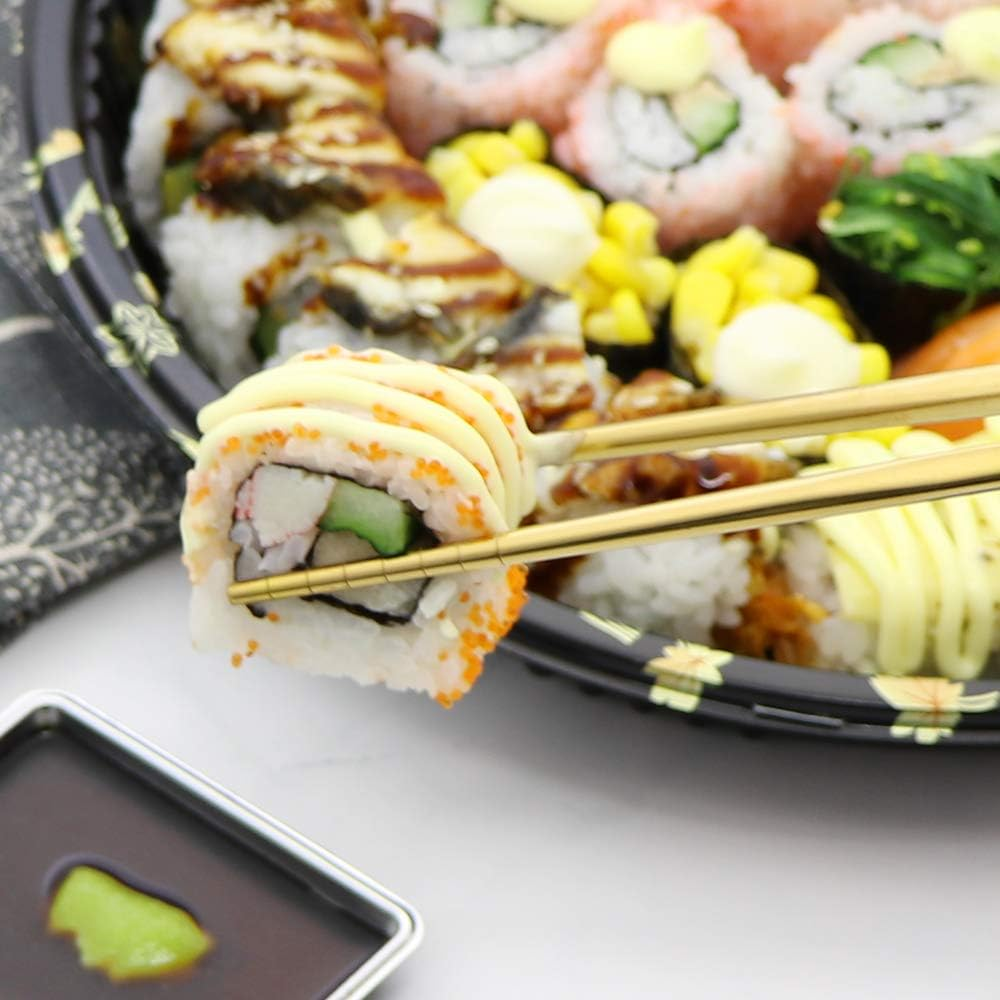 Stainless Steel Chopsticks Reusable Multicolor Lightweight 304 Metal Chopsticks Dishwasher Safe - 5 Pairs (Gold) image number 4