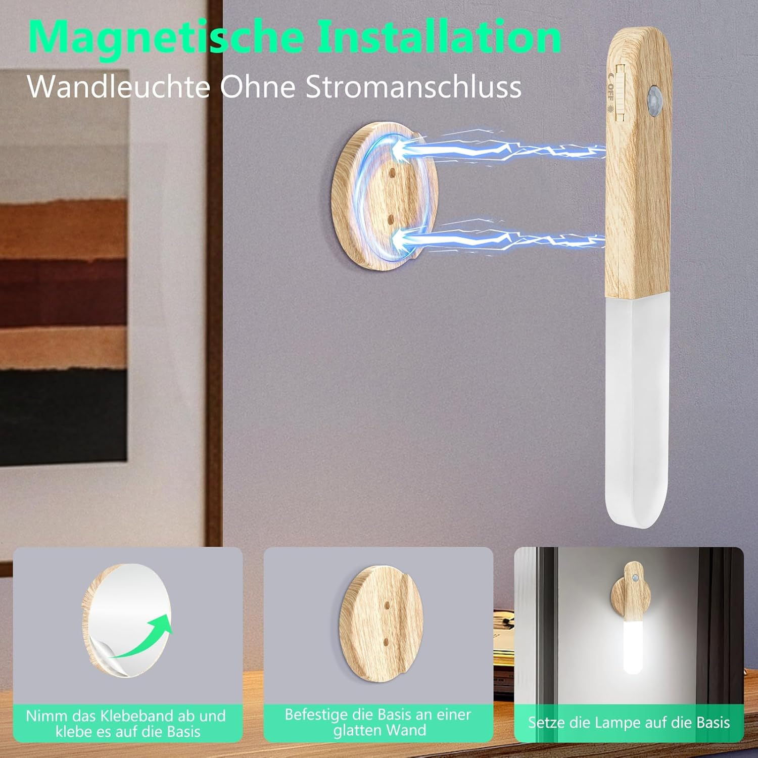 Toowell Wall Light without Power Connection Battery Wall Light with Motion Sensor Battery Wall Lamp Indoor Night Light with Motion Sensor image number 5