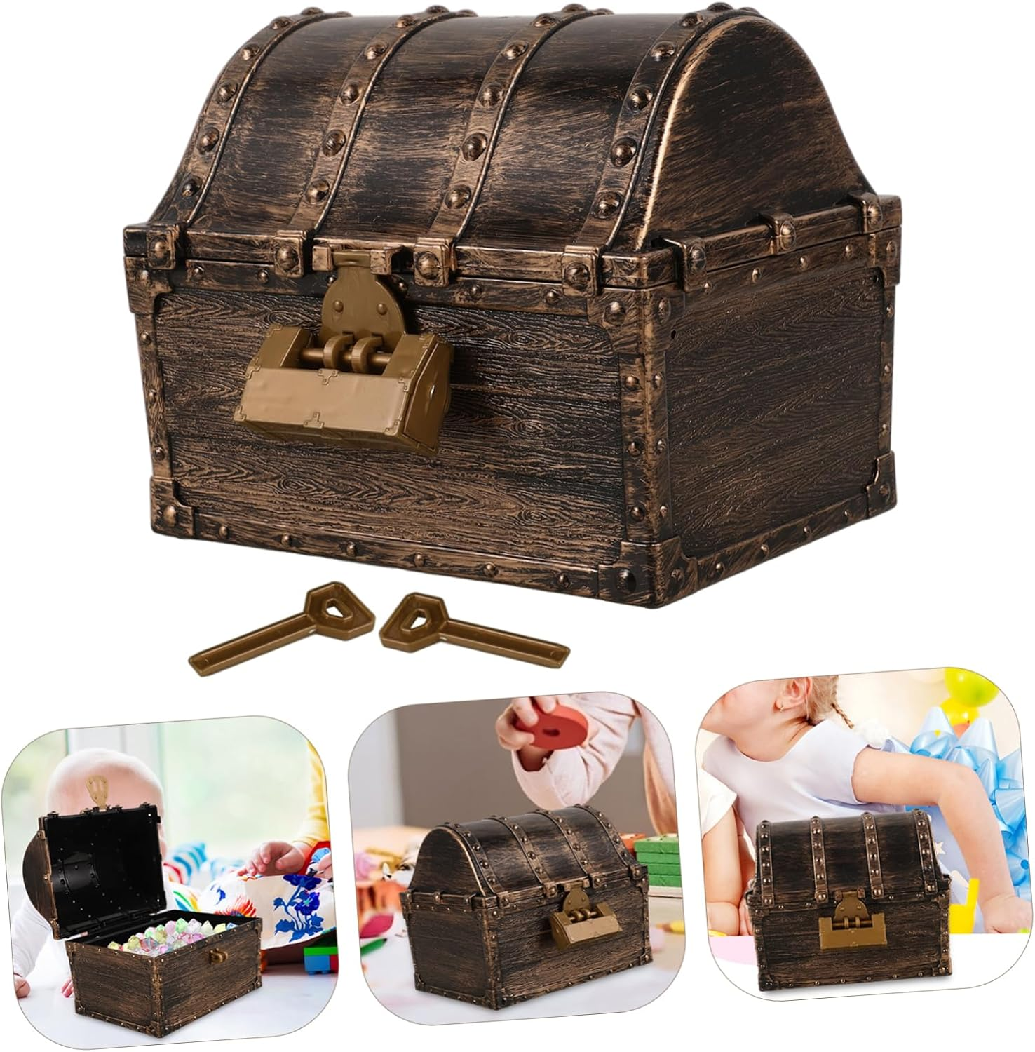 Vaguelly Boys Treasure Chest Decorative Pirate Box Small Jewelry Box Pirate Themed Party Decorations image number 6