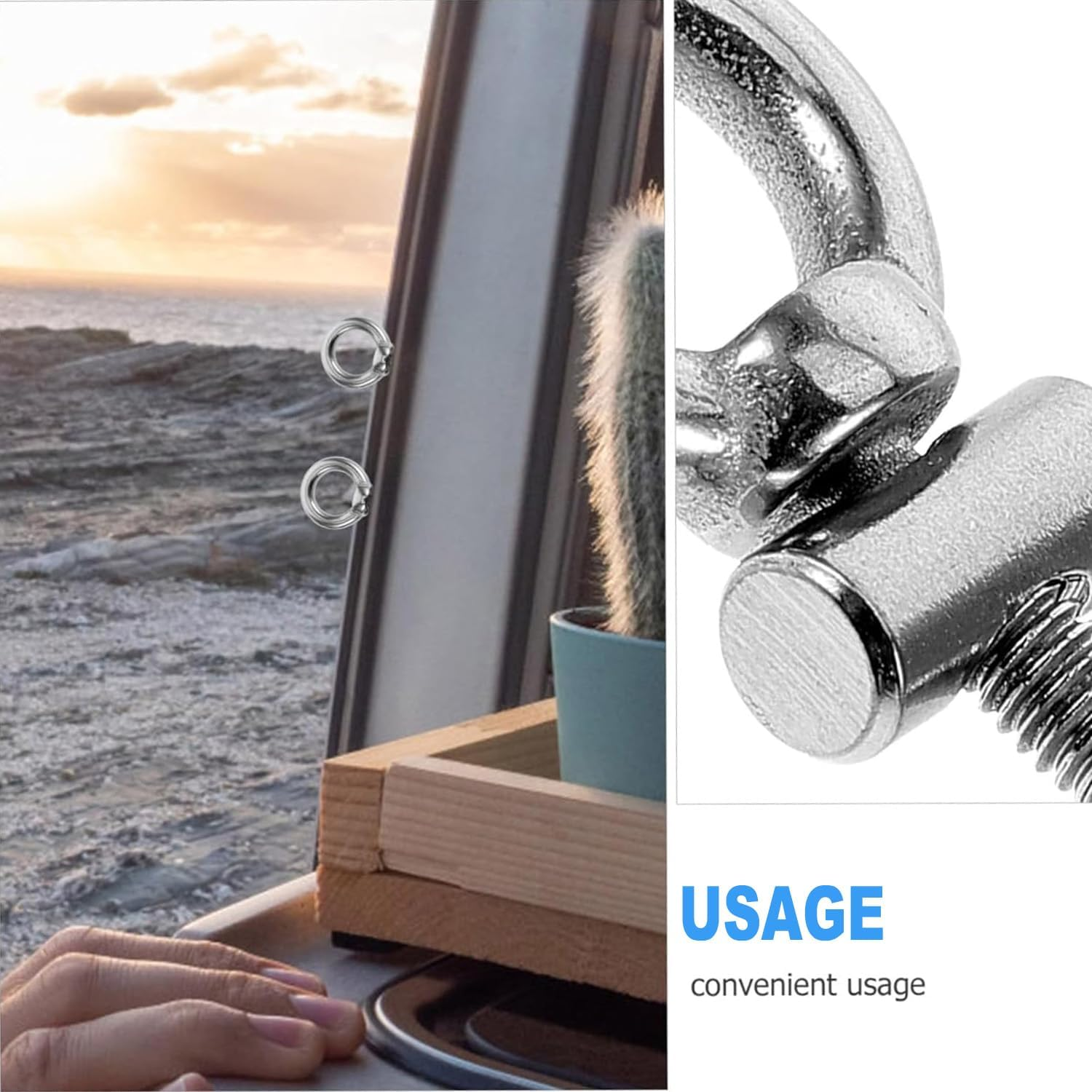 Wzenclave 10Pcs Carabiners 304 Stainless Steel Eye, 10 Pieces Stainless Steel Awning Pipe Plug 6Mm, with 10 Climbing Buckles, Ideal for Caravans, Motorhomes, Campervans Camping Tent Equipment image number 2