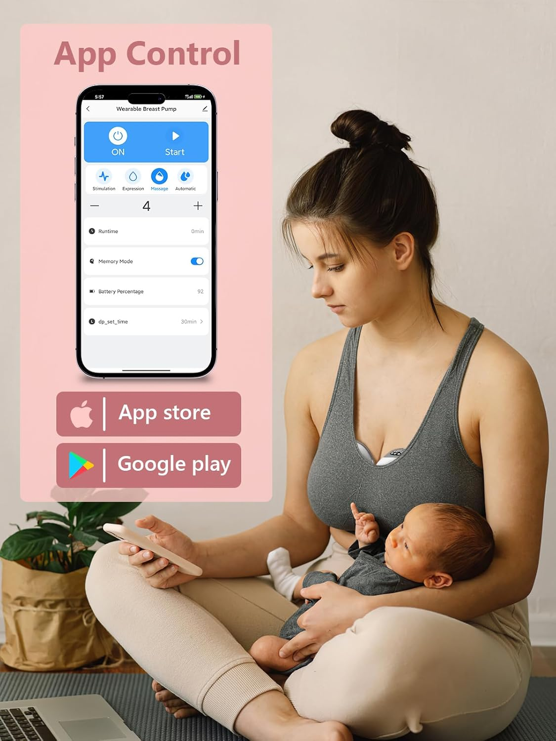 2 Pack Breast Pump Hands-Free, Wearable Breast Pump with App, Portable Electric Breast Pump with 4 Modes & 16 Levels, 17/19/21Mm Insert/Flange image number 2