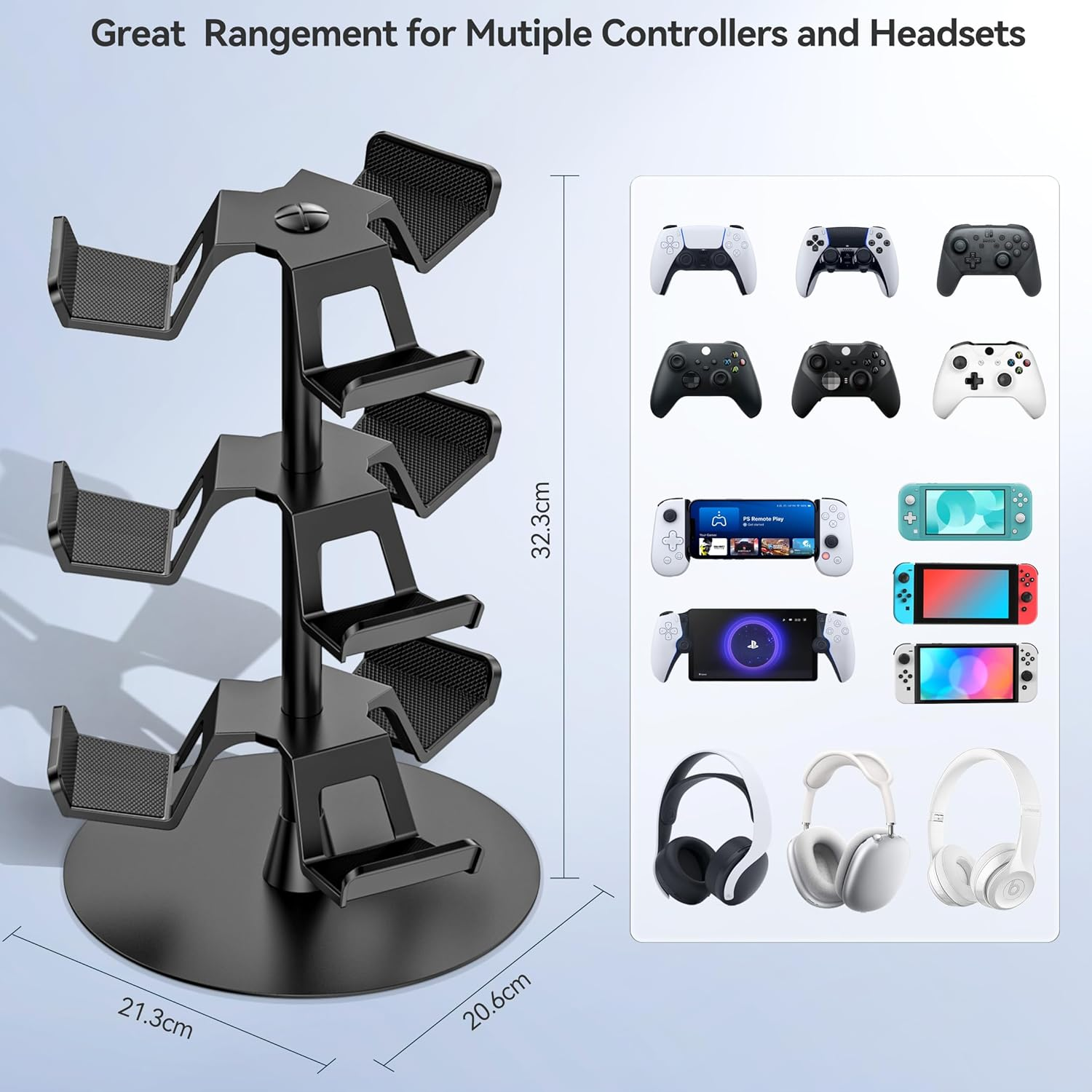 Kosker Controller Stand 3-Tier, Rotatable Gaming Headset & Controller Holder Compatible with Xbox/Ps5/Ps4/Switch/Ps Portal, Universal Headphone Stand, Desk Organizer for 9 Packs Controller image number 5
