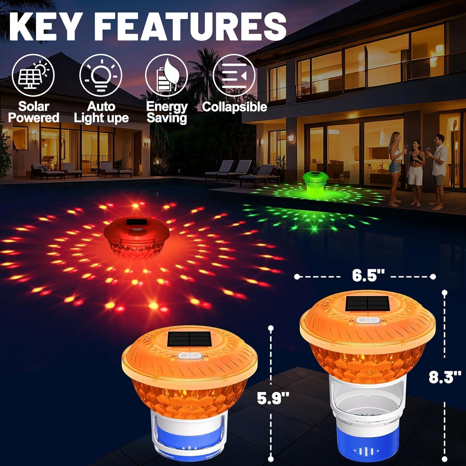 2025 Upgrade Solar Pool Chlorine Floater with Colorful Light Show, Easy Opening, Buttons Control Floating Chlorines Dispenser for Pool, Adjustable Flow Chlorines Floaters, Hot Tub Chlorines Floaters image number 4