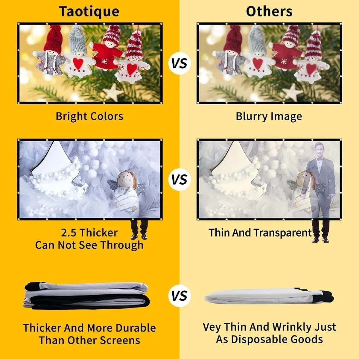 Projector Screen 100 Inch Video Projection Screen 16:9 HD Foldable Anti-Crease Portable Projector Movies Screen for Home Theater Gaming Office Presentation Double Sided Projection image number 4