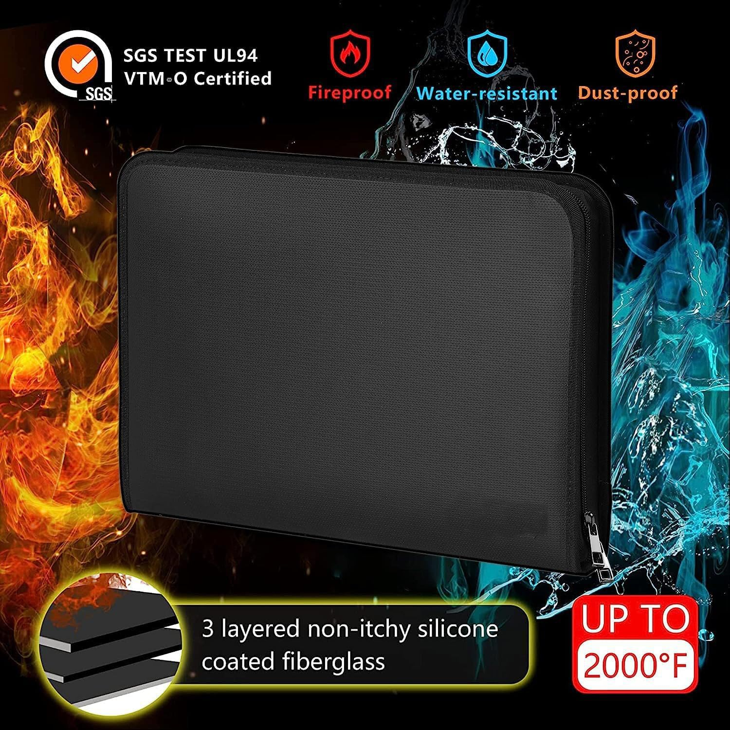 Accordion File Organizer, Fireproof Expanding File Folder with Pockets,13 Pockets Document Organizer with Zipper and Labels, Portable Home Travel Safe Storage for Letter A4 Files and More (Black) image number 5